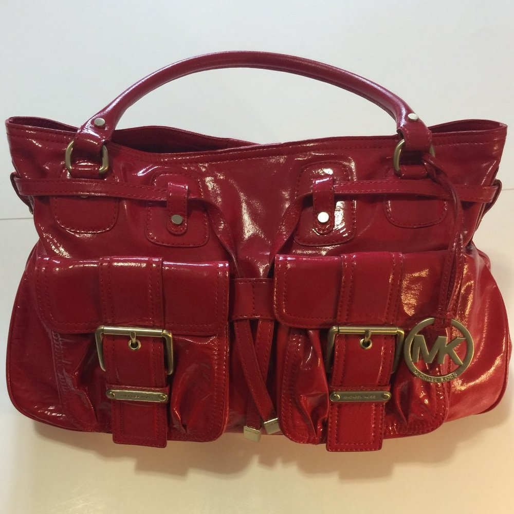 MICHAEL KORS PATENT LEATHER RED SATCHEL